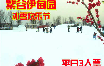 仅188元，享原价510元的紫谷伊甸园冰雪欢乐节平日3人套票，含:门票、冰车、冰上雪板、雪圈、雪板、单板、羊马庄门票、中餐餐劵（11:30-14:00）.